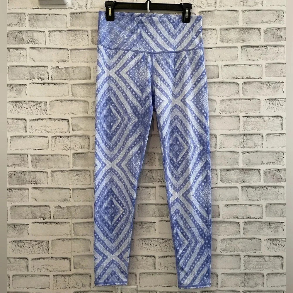 Aerie Chill Play Move blue geometric print high waist leggings large